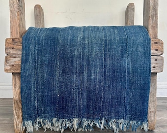 Fringe Indigo Mud Cloth: Vintage African Throw, 58"x39"