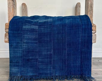Vintage Mossi Solid Indigo African Cotton Fabric Textile Blanket Boho Decor, 72x46