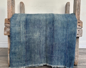 Vintage Mossi Solid Indigo African Cotton Fabric Textile Blanket Boho Decor