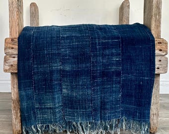 Denim Indigo Cotton African Mud Cloth Fabric Wrap Tablecloth Blue Scarf Furniture Blanket 64x48