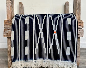 Vintage Baule Indigo Cloth African Ikat Textile Wall Decor Mudcloth Art 56x41
