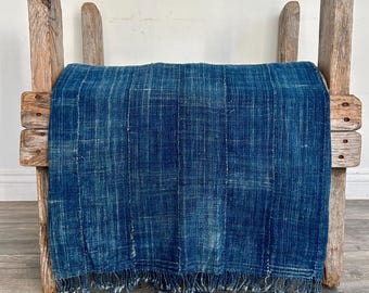 Fringe Indigo Mud Cloth: Vintage African Throw, 64"x43"