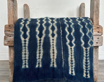 Shibori Indigo Mudcloth African Vintage Textile Blanket | Rare Hand Dyed Blue Fabric