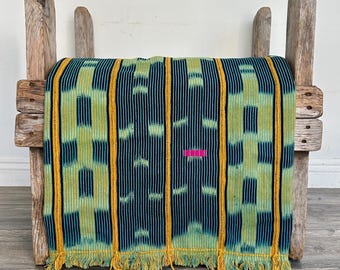 Vintage Indigo Ikat African Baule Fabric: Bohemian Mudcloth Art, 56x41, gift for her