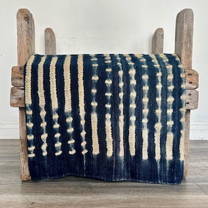 Vintage Indigo Mud Cloth - Hand-Dyed Cotton Shibori Tie-Dye Boho African Textile Fabric