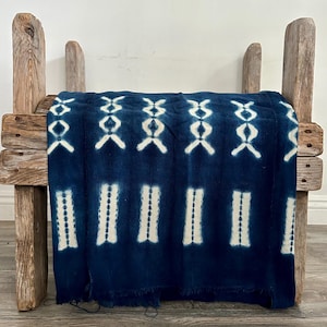 Fringe Indigo Mudcloth Textile: Bohemian Vintage Style Blanket