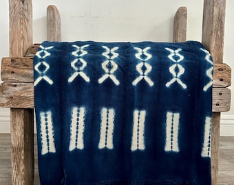 Fringe Indigo Mudcloth Textile: Bohemian Vintage Style Blanket