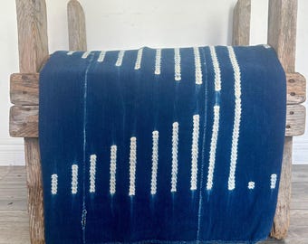 Tela de barro, teñido anudado azul, tela de barro vintage, tela étnica, textil bohemio, índigo africano, manta