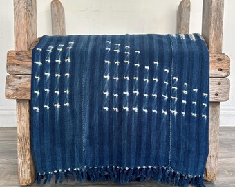 Mudcloth Indigo Fabric by the Yard, Boho Home Décor Upholstery Cotton