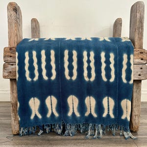 Fringe Indigo Mudcloth Textile: Bohemian Vintage Style Blanket