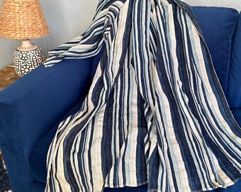Mudcloth,  striped indigo fabric, Vintage Blue Mud Cloth, Blue old Indigo Fabric, blue stripes, trim striped indigo, tribal textile, blanket