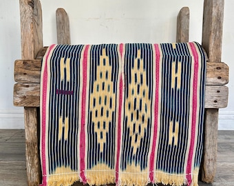 Vintage Baule Indigo Cloth African Ikat Textile Wall Decor Mudcloth Art 58x41