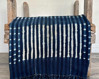 Mudcloth Textile Wall Hanging, Indigo Printed African Fabric Art, 66"x47"