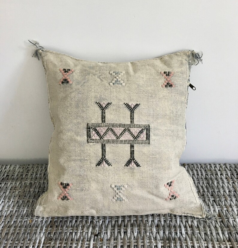 Washed Grey Moroccan Decorative Pillow Handmade Embroidery Etsy
