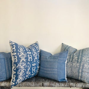 Housse de coussin en lin bleue : coussin imprimé, décoration d'intérieur (20 x 20)