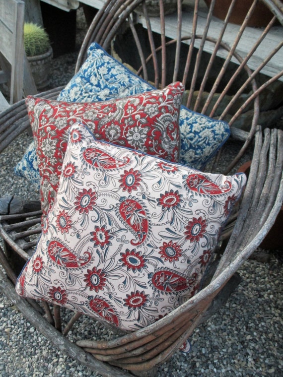 Paisley Indian block print pillow Hand block printed Red paisley Pillow