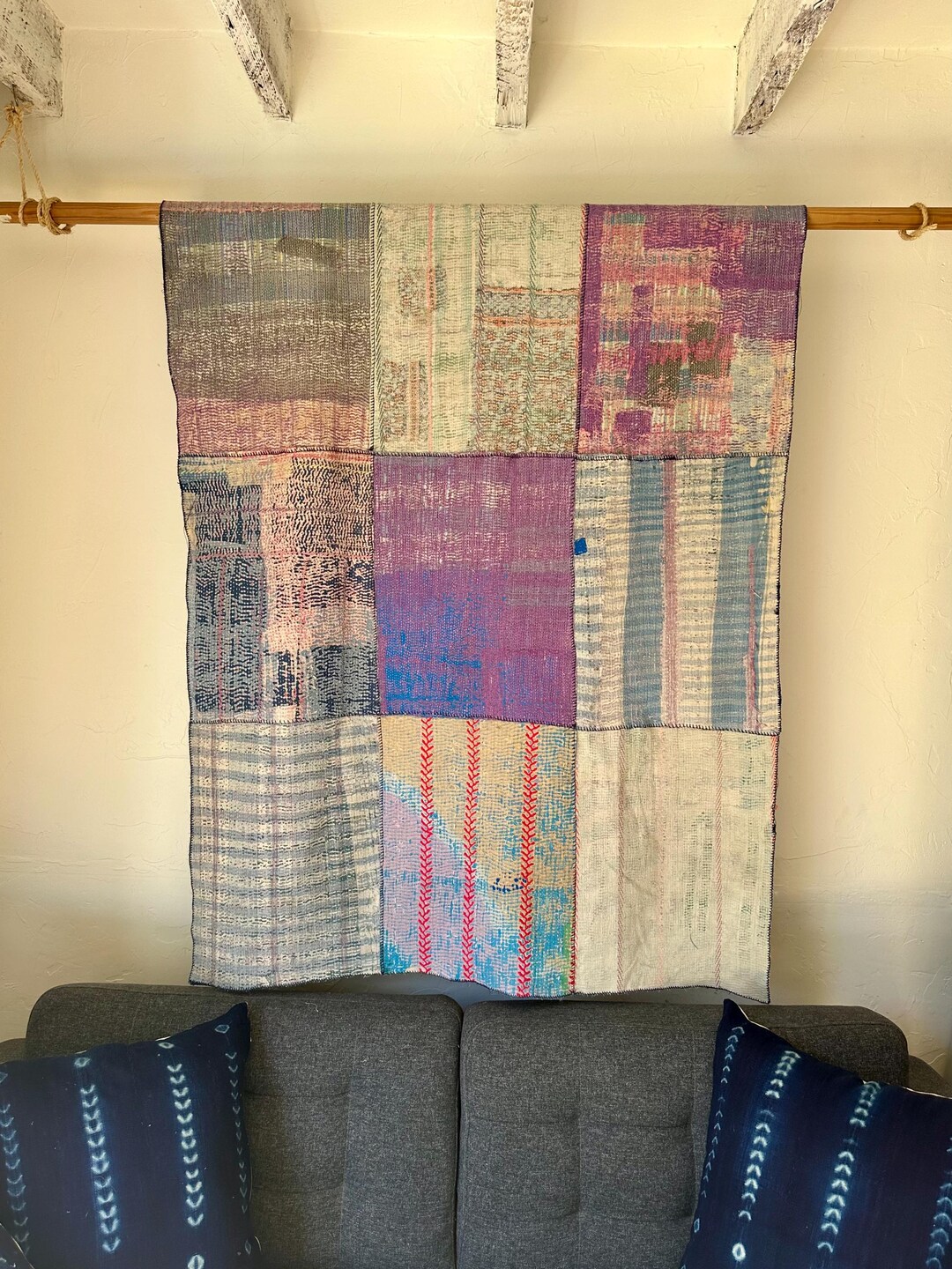 ハンドメイド、手作業でパッチを当てたヴィンテージカンタキルト