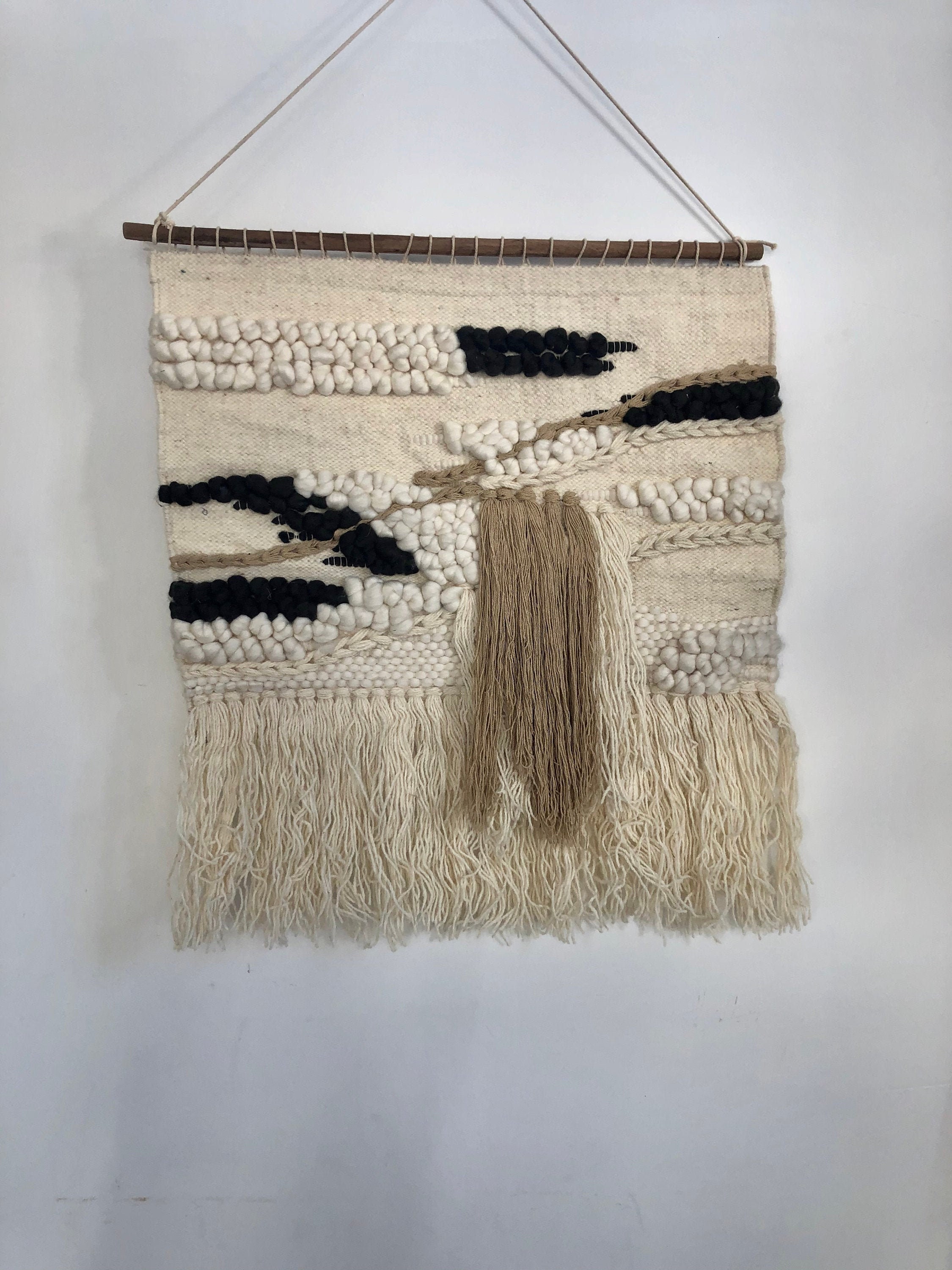 Very large wall art woven & knit wall hanging yarn abstract Etsy