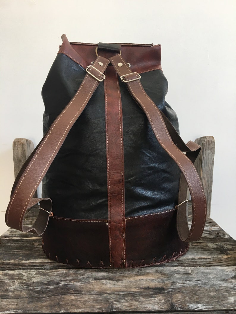 Black Leather Peruvian Boho Backpack,Peru Andes,handmade,Bohemian purse,Tribal leather bag,black leather purse,leather handbag,boho leather