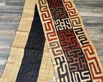 African Kuba Cloth Wall Hanging: Organic Raffia Fiber Textile Art