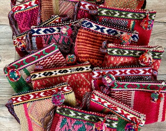 Zipper Coin purse, Colorful stripe 7"x6" Wool Bag, small pouch for women, Ethnic accessory bag