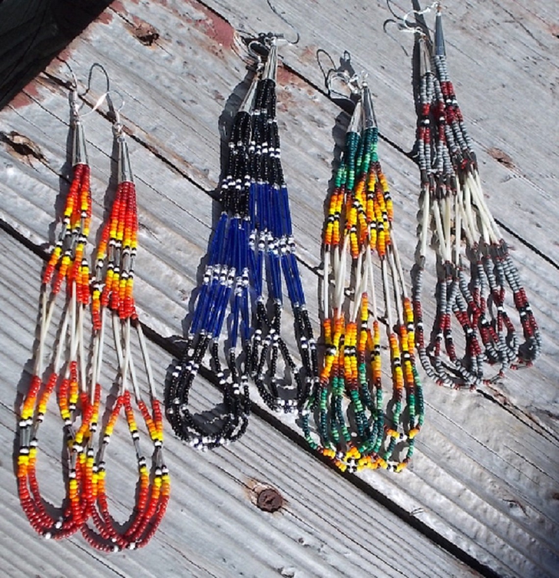 Native American Inspired Design Porcupine Quill Earrings rain Forest