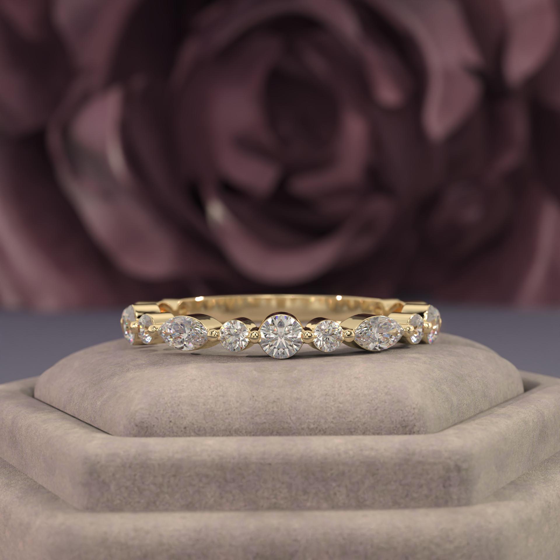 14K Solid Gold Marquise Diamond Ring Minimalist Stacking Wedding Band ...