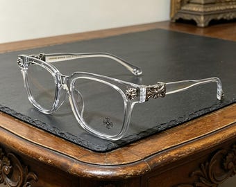 Designer Gothic Glasses clear and silver frames Gothic/Punk/Crosses/Y2K Style  Gift for Her and Him