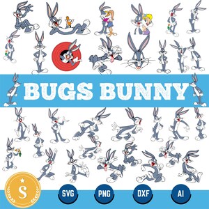 28 バッグス・バニー SVG、PNG バンドル、バッグス・バニー クリップアート、漫画ウサギ バンドル、インスタント ダウンロード、漫画 SVG、漫画 Png