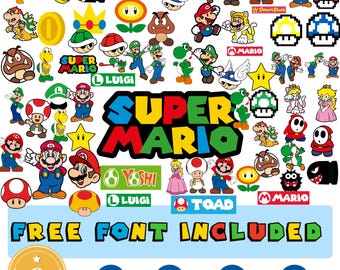 1200+ Super Mario SVG Bundle, Mario Cut Files, Mario Clipart, Super Mario Font, Mario PNG, Printable Mario, Mario clipart bundle, Luigi Svg