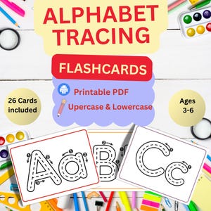 Alphabet Tracing Flashcards Printable, ABC Letter Tracing Cards for Preschool, Pre-K Handwriting Practice Activity (Printable PDF)
