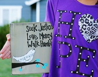 seek justice love mercy walk humbly handmade card/sign