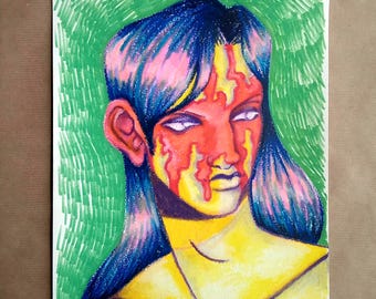 Wall Art Portrait in Oil Pastel - Yellow Tones