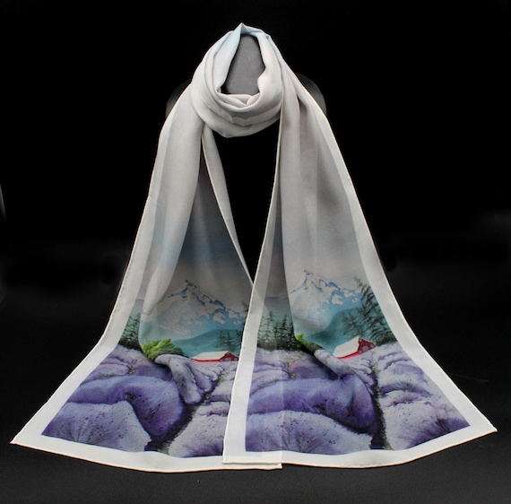 Mountain Landscape Silky Scarf Long Silk Scarf, Spectacular Mountains main image 4