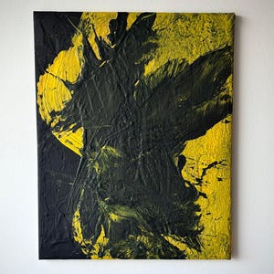 Rupture | Painting - Bold Yellow & Black Abstract Painting | Heavy Texture | Original Statement Art