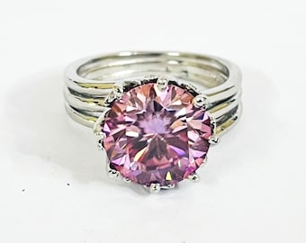 Gorgeous 12 Ct Pink Lab Created Diamond Ring With White Gold Plated Great Shine & Luster VVS1 Certified ! Christmas Gift, Engagement Ring