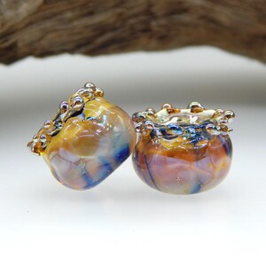 Lampwork Glass Bead Pair-Silverglass Blue Pink Amber Black -14mm-SRA