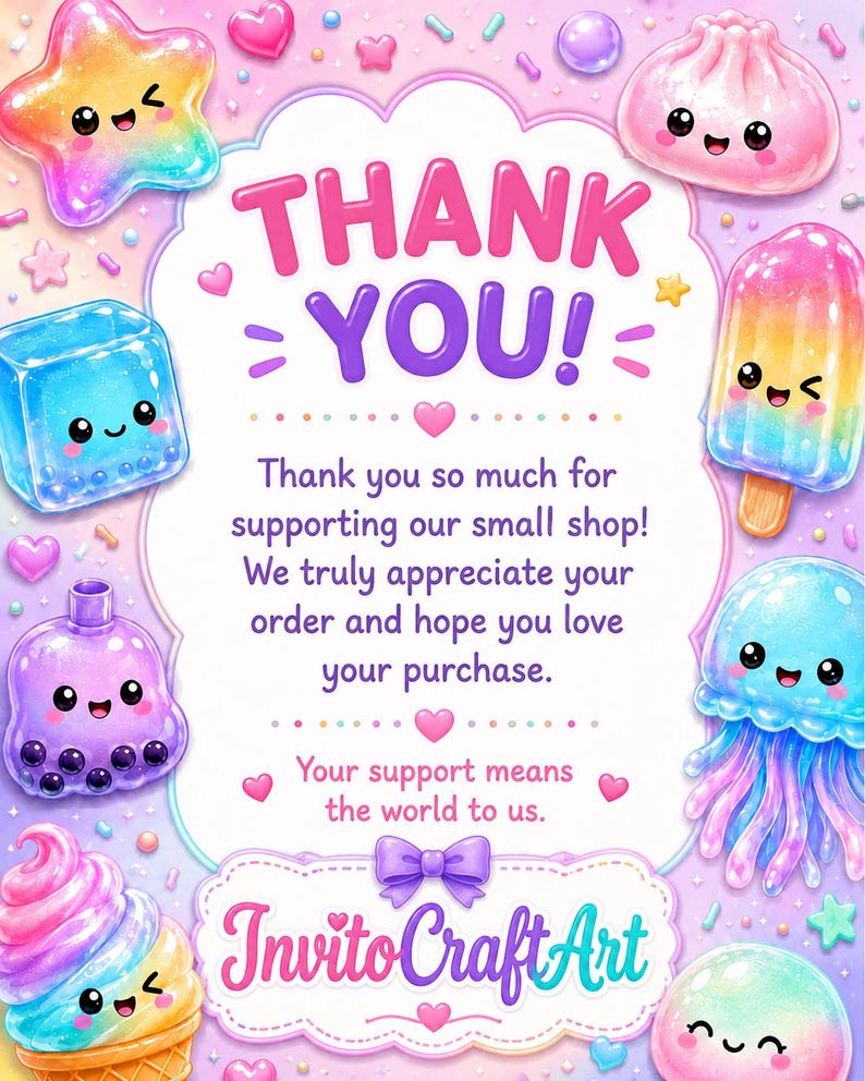 Pu&ograve; includere: Un biglietto di ringraziamento con un centro bianco smerlato con il testo THANK YOU! Thank you so much for supporting our small shop! We truly appreciate your order and hope you love your purchase. Your support means the world to us. InvitoCraftArt.