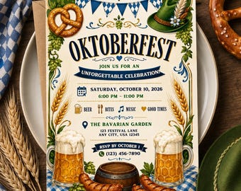 Oktoberfest Invitation Template, Oktoberfest Party Invite, Editable Beer Festival , Bavarian Party Evite Printable Digital Download
