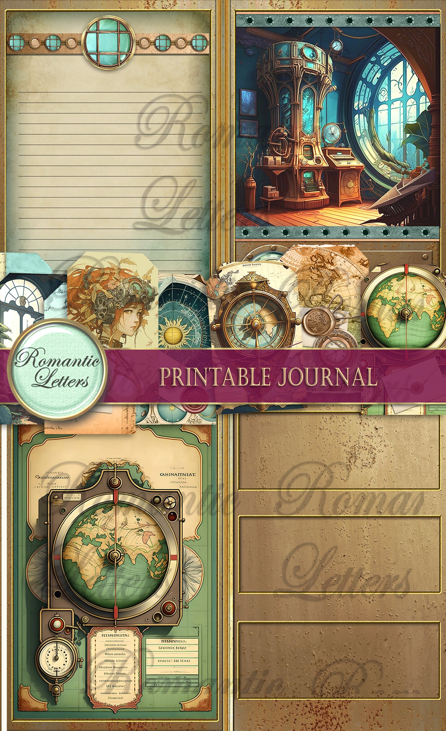Steampunk Printable Junk Journal Kit Digital Scrapbook Printable ...