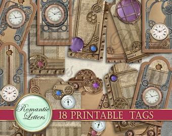 Printable Steampunk junk journal tags printable scrapbook gift tags printable bookmark hang tags printable product tags Victorian download