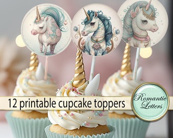 Printable cupcake toppers unicorn birthday craft baby shower cake decorations download childrens birthday printables party 2 1/2 inch circle