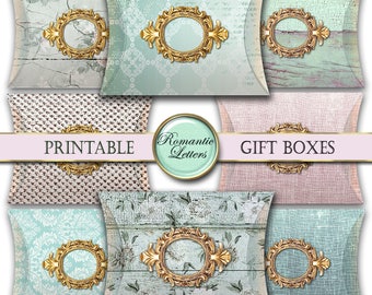 Printable favor box digital gift box wedding favor box jewelry gift box gift wrapping box ring gift box holiday pillow box Shabby chic box