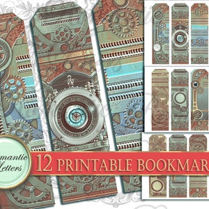 Printable Steampunk bookmarks set digital printable gift tags printable hang tags printable present book lover vintage bookmark download