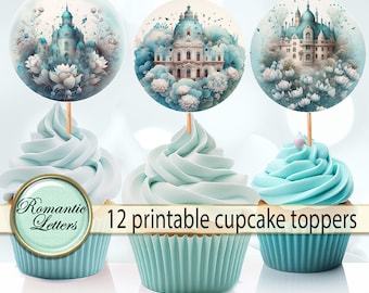 Printable cupcake toppers palace  birthday craft baby shower party decorations download birthday party princesse prince 2 1/2 inch circle