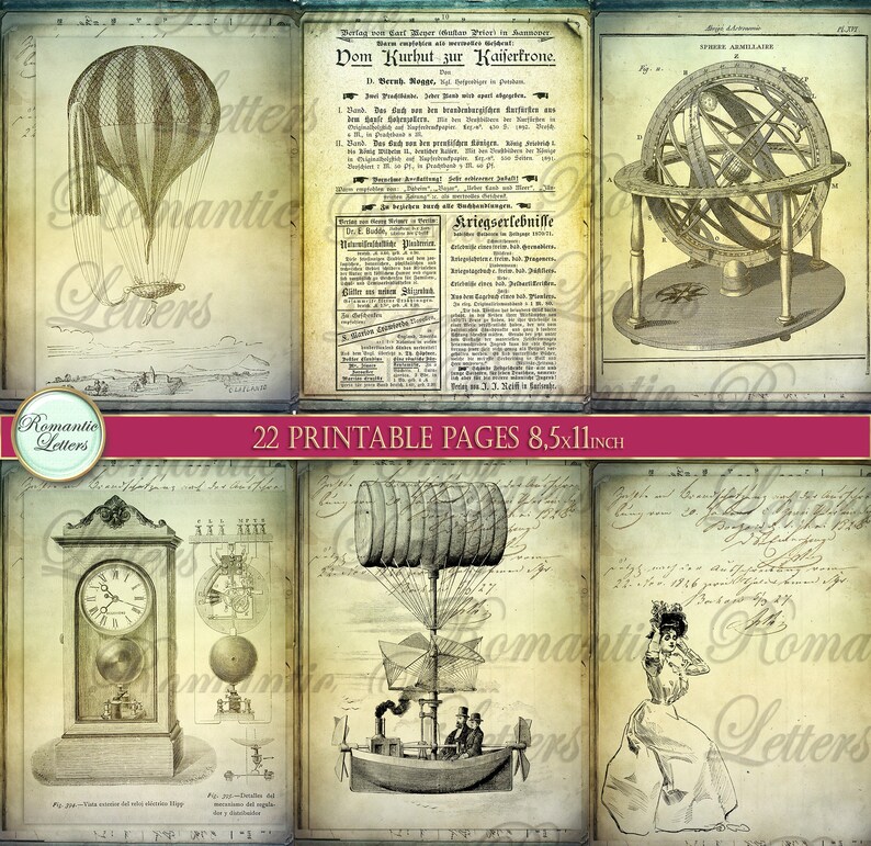 Steampunk Ephemera Digital Paper Pack Printable Journal Pages Victorian ...