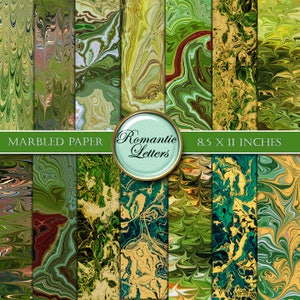 Marbled digital paper pack digital scrapbooking paper marbled paper background green paper origami  paper printable marbled craft paper A4
