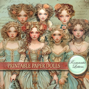 Druckbare Papierpuppen, Junk Journal, Collage Blatt Shabby Chic Vintage Puppen, viktorianische Karte, die antikes Scrapbook Ephemera macht