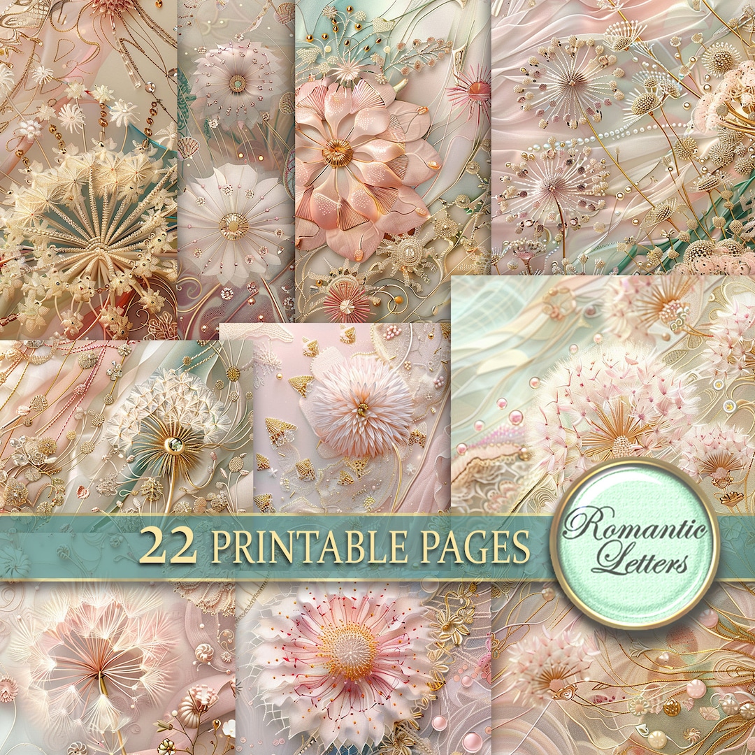 Dandelions Digital Printable Scrapbook Paper Pack Embroidery Junk ...