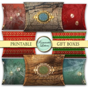 Christmas digital printable boxes  vintage Christmas gift box Christmas paper craft packaging, Christmas favor box red and green